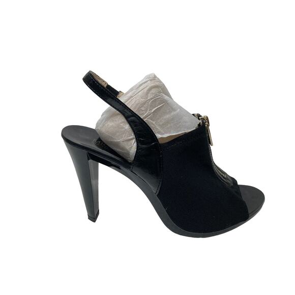 Michael Kors Open Toe Front Zipper Slingback Heels Sandals Size 8 Black - Picture 1 of 10